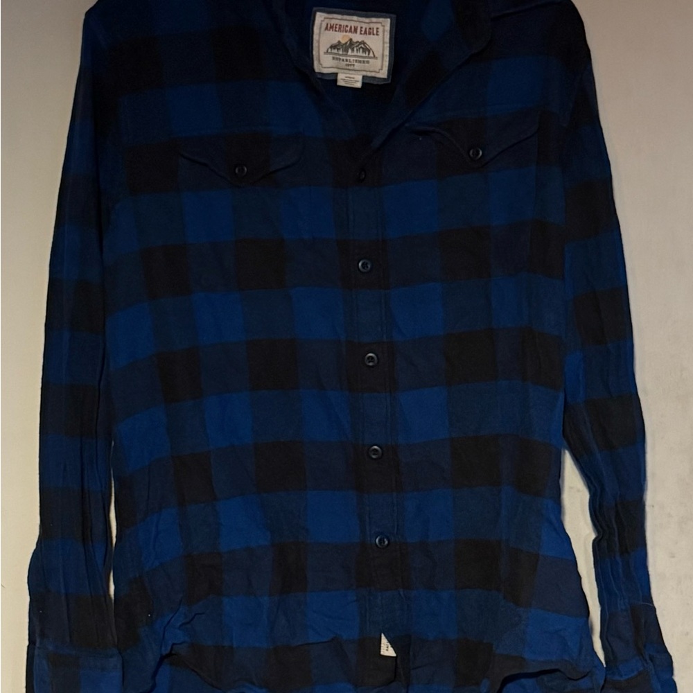 American Eagle Outfitters Blue and Black Plaid Shirt